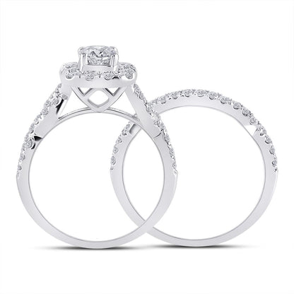14k White Gold Round Diamond Bridal Wedding Ring Set 1-1/2 Cttw (Certified)