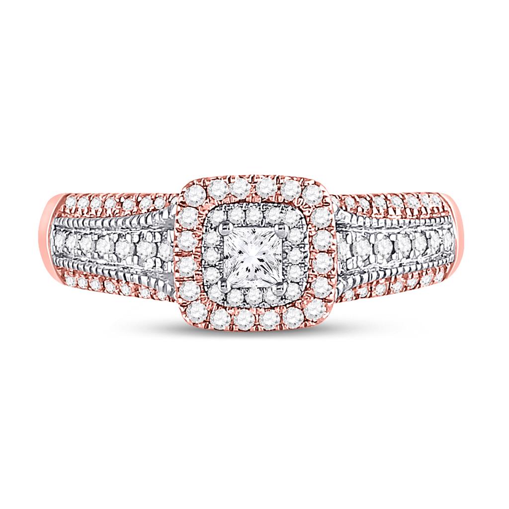 14k Two-tone Gold Princess Diamond Halo Bridal Engagement Ring 1/2 Cttw