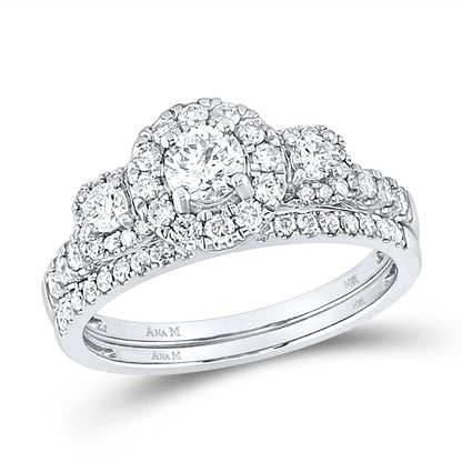 14k White Gold Round Diamond Bridal Wedding Ring Set 1 Cttw (Certified)