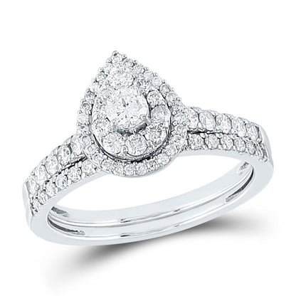 14k White Gold Round Diamond Bridal Wedding Ring Set 3/4 Cttw
