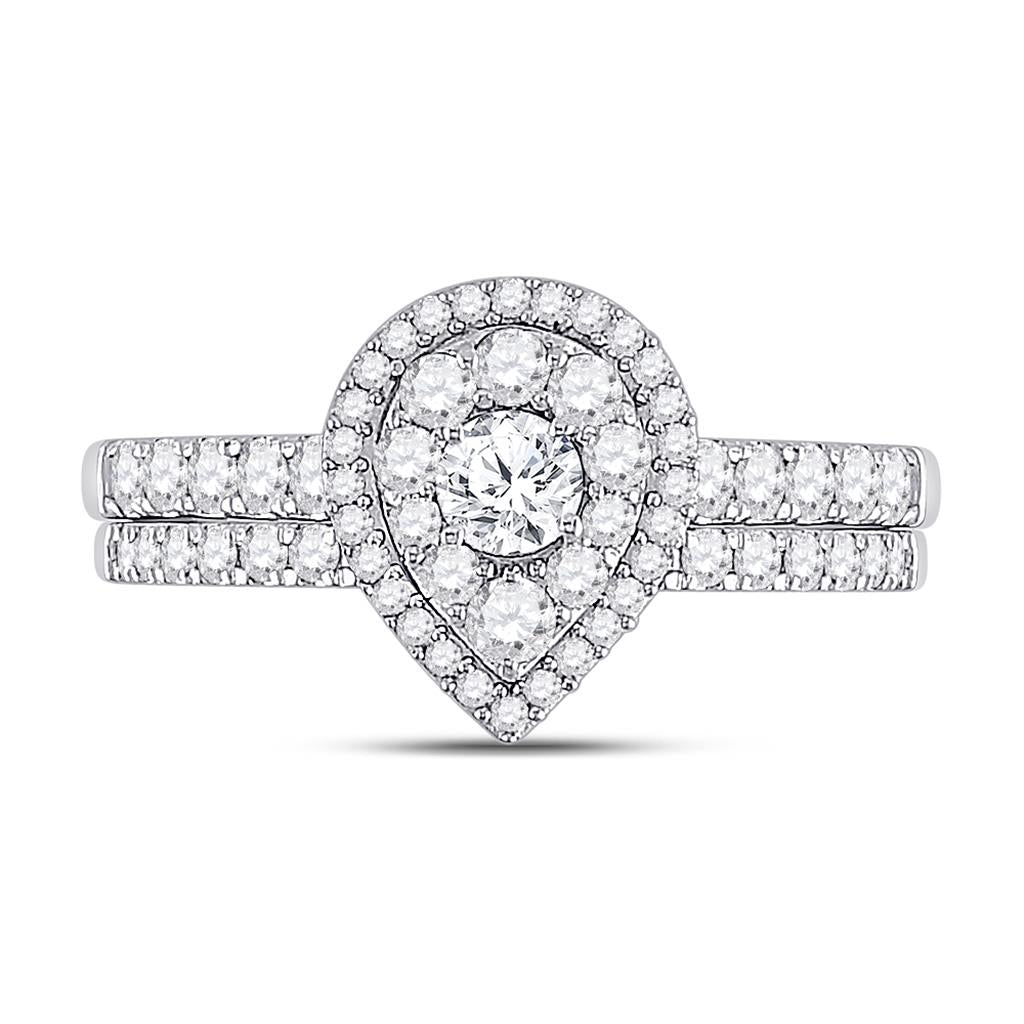 14k White Gold Round Diamond Bridal Wedding Ring Set 3/4 Cttw