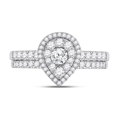 14k White Gold Round Diamond Bridal Wedding Ring Set 3/4 Cttw