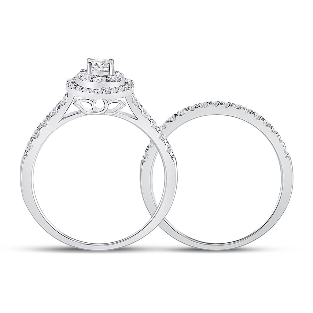 14k White Gold Round Diamond Bridal Wedding Ring Set 3/4 Cttw