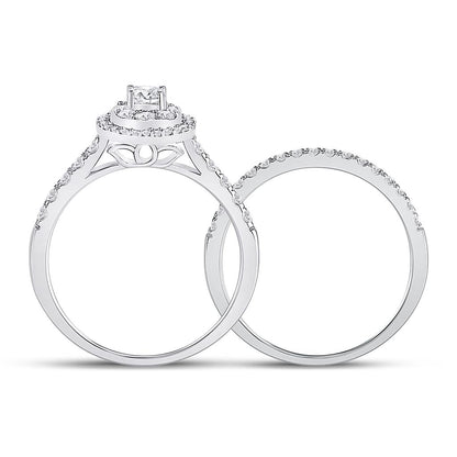 14k White Gold Round Diamond Bridal Wedding Ring Set 3/4 Cttw