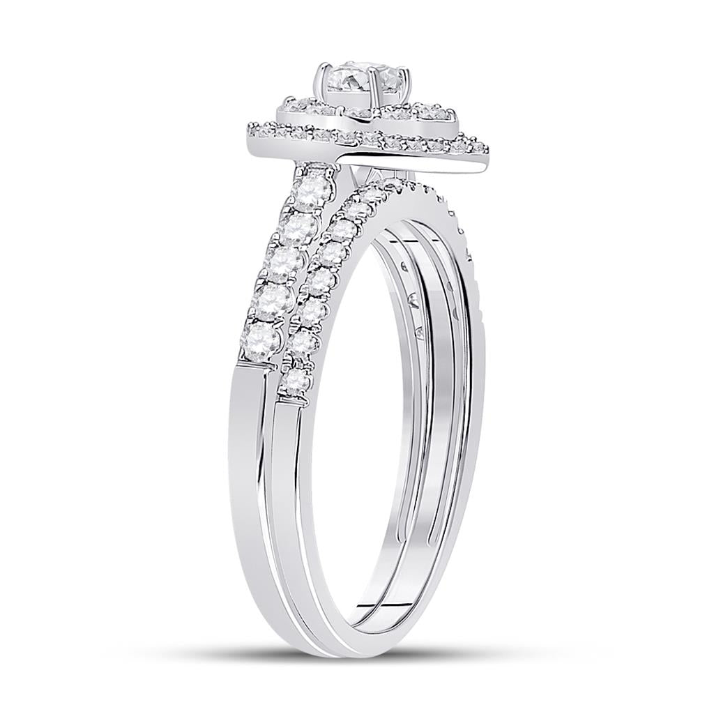 14k White Gold Round Diamond Bridal Wedding Ring Set 3/4 Cttw