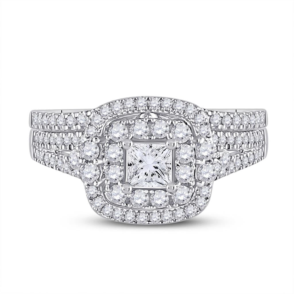 14k White Gold Princess Diamond Bridal Wedding Ring Set 1 Cttw (Certified)