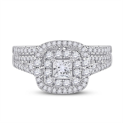 14k White Gold Princess Diamond Bridal Wedding Ring Set 1 Cttw (Certified)