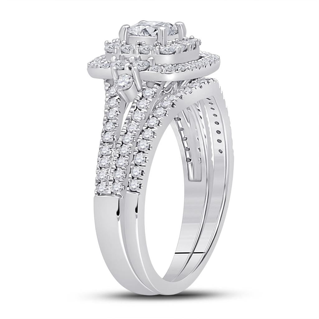 14k White Gold Princess Diamond Bridal Wedding Ring Set 1 Cttw (Certified)