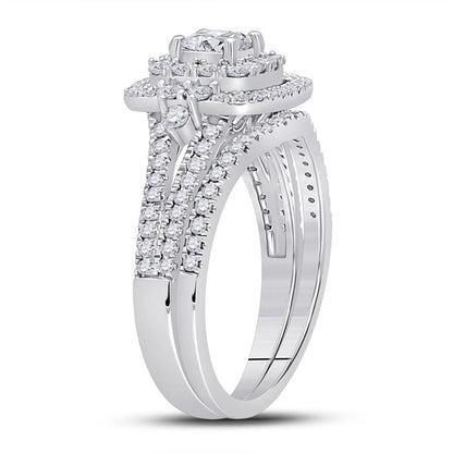 14k White Gold Princess Diamond Bridal Wedding Ring Set 1 Cttw (Certified)