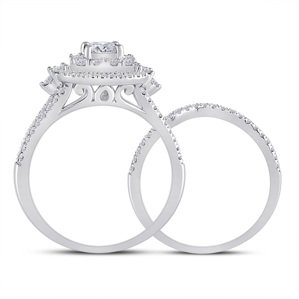 14k White Gold Princess Diamond Bridal Wedding Ring Set 1 Cttw (Certified)