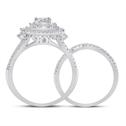 14k White Gold Princess Diamond Bridal Wedding Ring Set 1 Cttw (Certified)