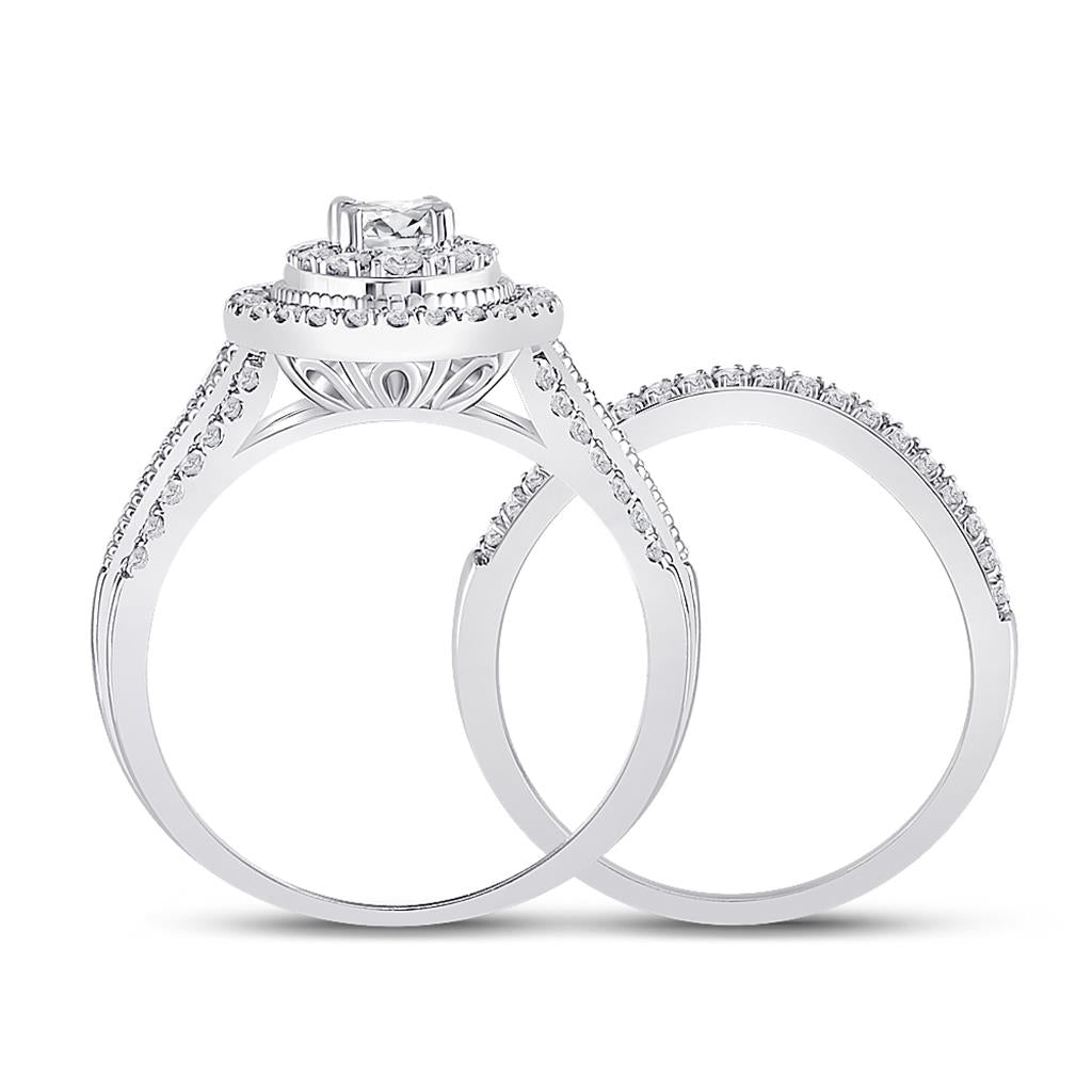 14k White Gold Round Diamond Bridal Wedding Ring Set 1 Cttw (Certified)