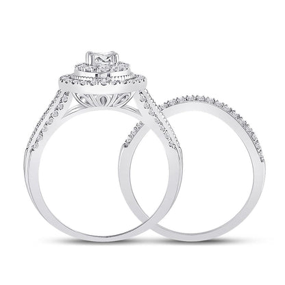 14k White Gold Round Diamond Bridal Wedding Ring Set 1 Cttw (Certified)
