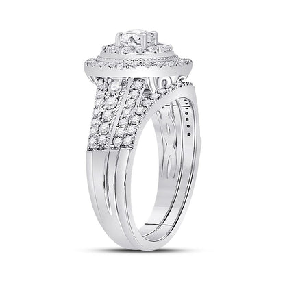 14k White Gold Round Diamond Bridal Wedding Ring Set 1 Cttw (Certified)