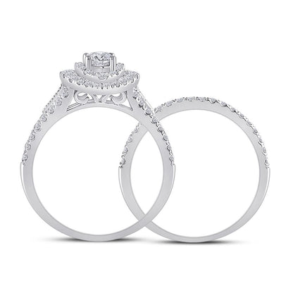 14k White Gold Round Diamond Bridal Wedding Ring Set 1 Cttw (Certified)
