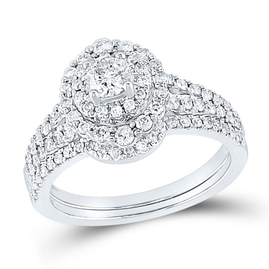 14k White Gold Round Diamond Bridal Wedding Ring Set 1 Cttw (Certified)