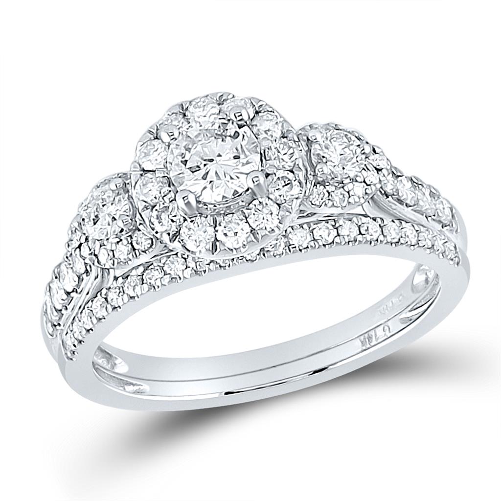 14k White Gold Round Diamond Bridal Wedding Ring Set 1 Cttw (Certified)