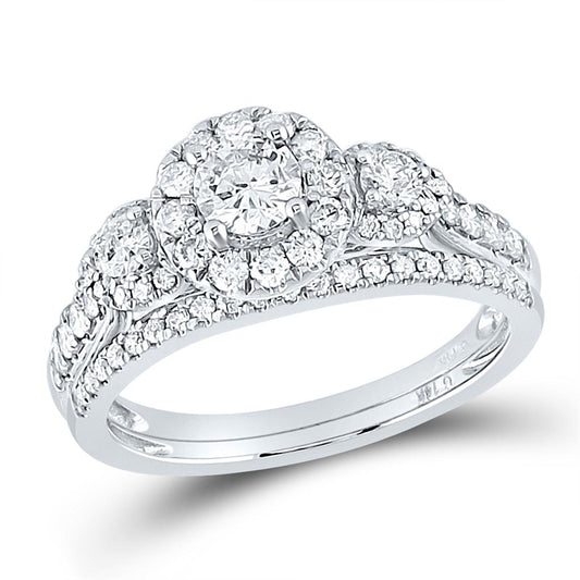 14k White Gold Round Diamond Bridal Wedding Ring Set 1 Cttw (Certified)
