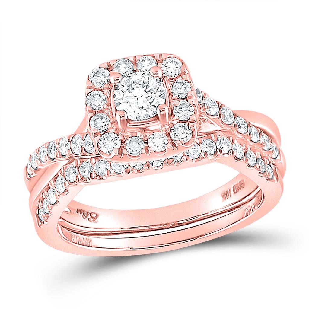 14k Rose Gold Round Diamond Bridal Wedding Ring Set 1 Cttw (Certified)