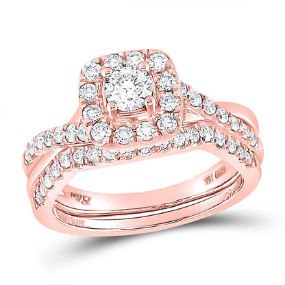 14k Rose Gold Round Diamond Bridal Wedding Ring Set 1 Cttw (Certified)