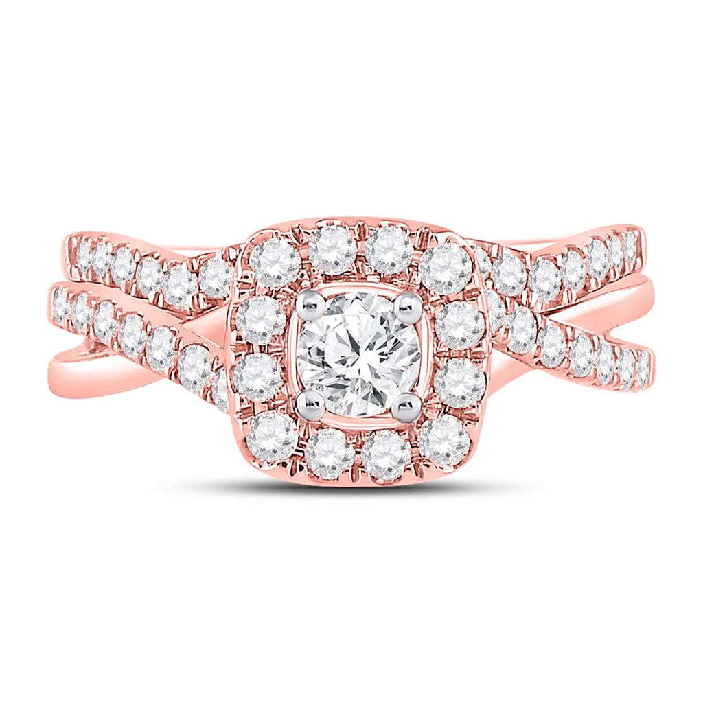 14k Rose Gold Round Diamond Bridal Wedding Ring Set 1 Cttw (Certified)