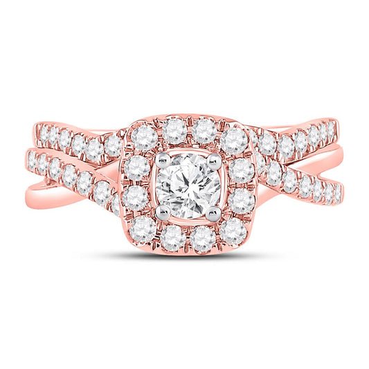 14k Rose Gold Round Diamond Bridal Wedding Ring Set 1 Cttw (Certified)