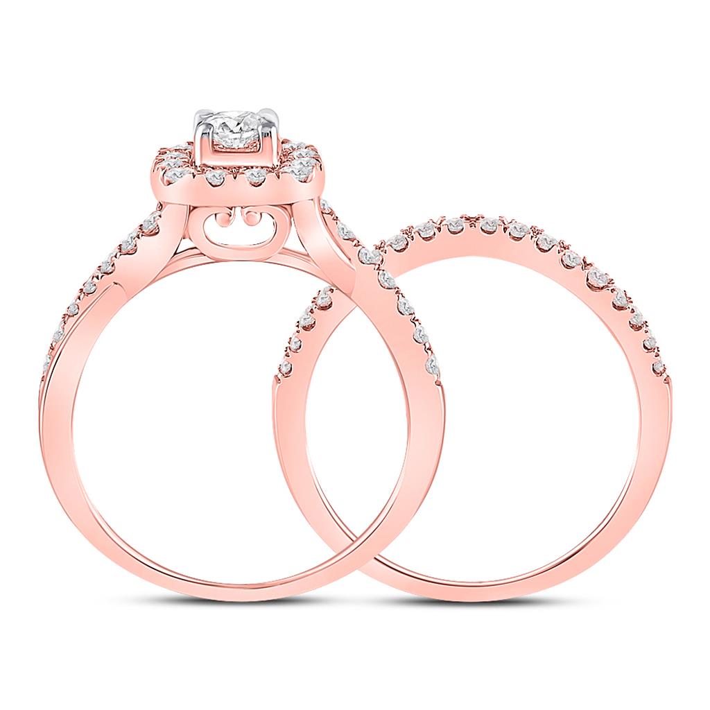 14k Rose Gold Round Diamond Bridal Wedding Ring Set 1 Cttw (Certified)