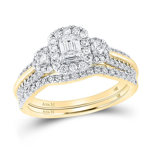 14k Yellow Gold Emerald Diamond Bridal Wedding Ring Set 1 Cttw (Certified)