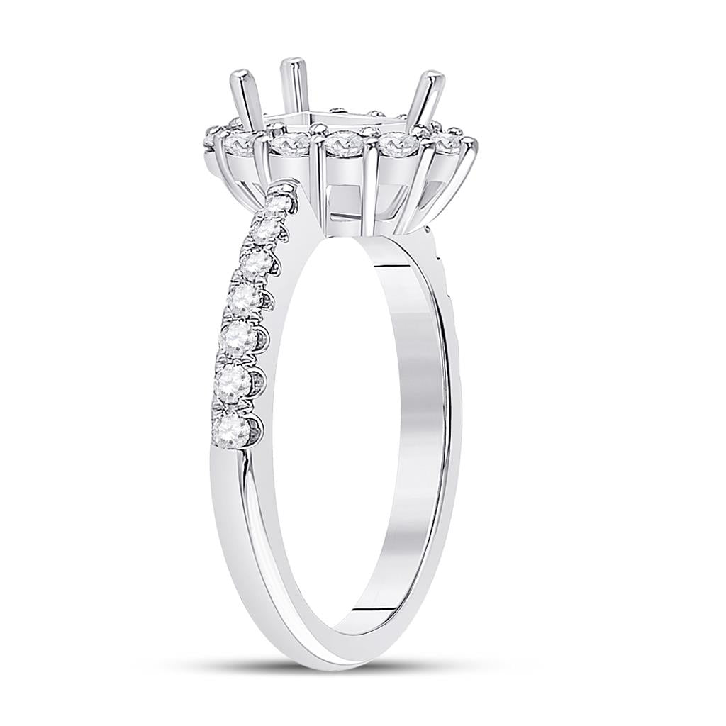 14k White Gold Round Diamond 1 Ct Pear Center Halo Bridal Semi-Mount Ring 5/8 Ctw