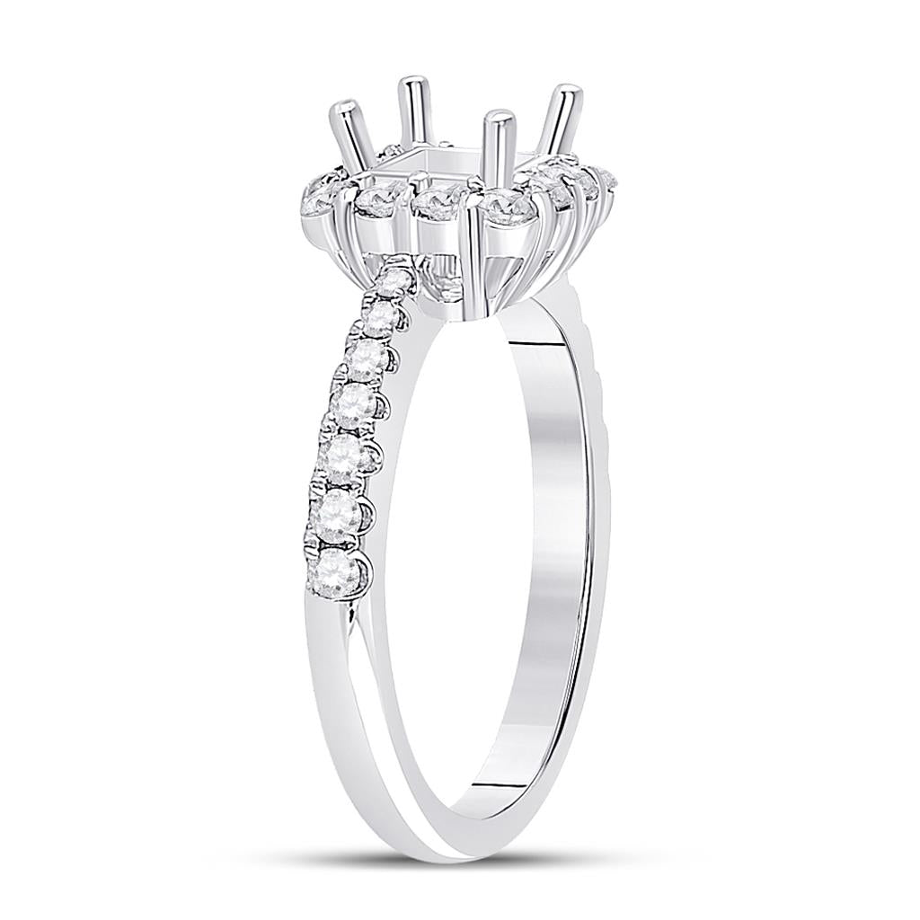 14k White Gold Round Diamond 1 Ct Princess Center Halo Bridal Semi-Mount 5/8 Ctw