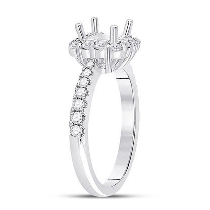 14k White Gold Round Diamond 1 Ct Princess Center Halo Bridal Semi-Mount 5/8 Ctw