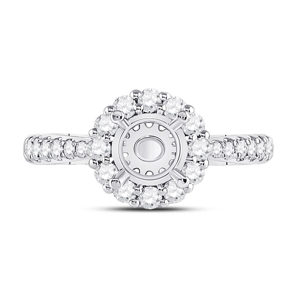 14k White Gold Round Diamond 1 Ct Rd Center Halo Bridal Semi-Mount Ring 5/8 Ctw