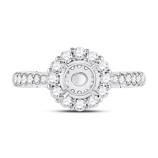 14k White Gold Round Diamond 1 Ct Rd Center Halo Bridal Semi-Mount Ring 5/8 Ctw
