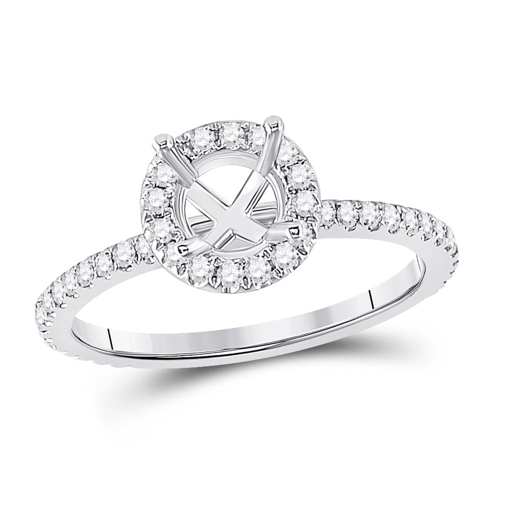 14k White Gold Round Diamond 1 Ct Rd Center Halo Bridal Semi-Mount Ring 3/8 Ctw