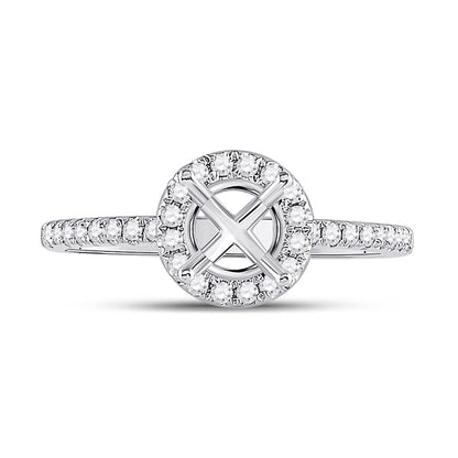 14k White Gold Round Diamond 1 Ct Rd Center Halo Bridal Semi-Mount Ring 3/8 Ctw