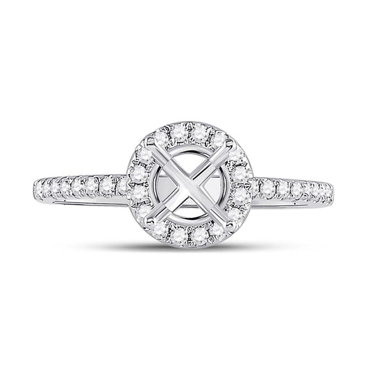 14k White Gold Round Diamond 1 Ct Rd Center Halo Bridal Semi-Mount Ring 3/8 Ctw