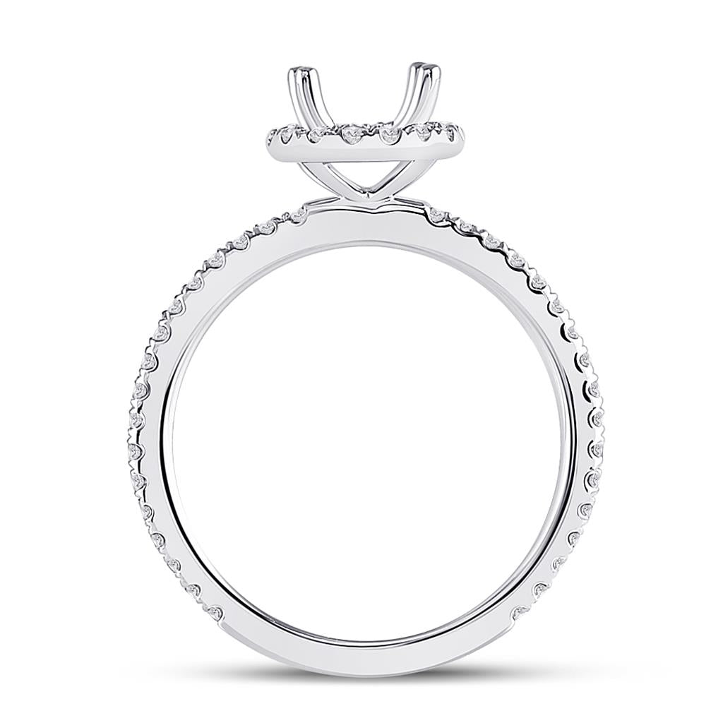 14k White Gold Round Diamond 1 Ct Rd Center Halo Bridal Semi-Mount Ring 3/8 Ctw