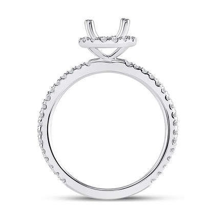 14k White Gold Round Diamond 1 Ct Rd Center Halo Bridal Semi-Mount Ring 3/8 Ctw