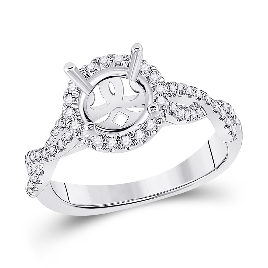 14k White Gold Round Diamond 1-1/2 Ct Rd Center Bridal Semi-Mount Ring 1/4 Ctw