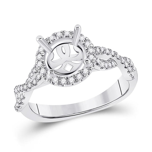 14k White Gold Round Diamond 1-1/2 Ct Rd Center Bridal Semi-Mount Ring 1/4 Ctw