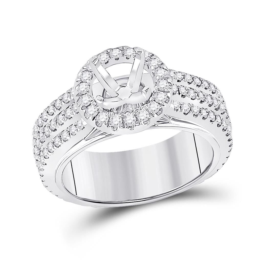 14k White Gold Round Diamond 1-1/2 Ct Rd Center Bridal Semi-Mount Ring 1 Ctw