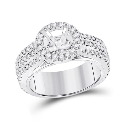 14k White Gold Round Diamond 1-1/2 Ct Rd Center Bridal Semi-Mount Ring 1 Ctw