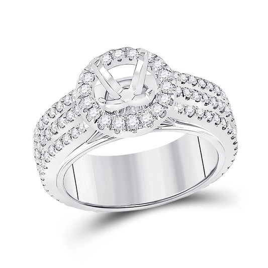 14k White Gold Round Diamond 1-1/2 Ct Rd Center Bridal Semi-Mount Ring 1 Ctw