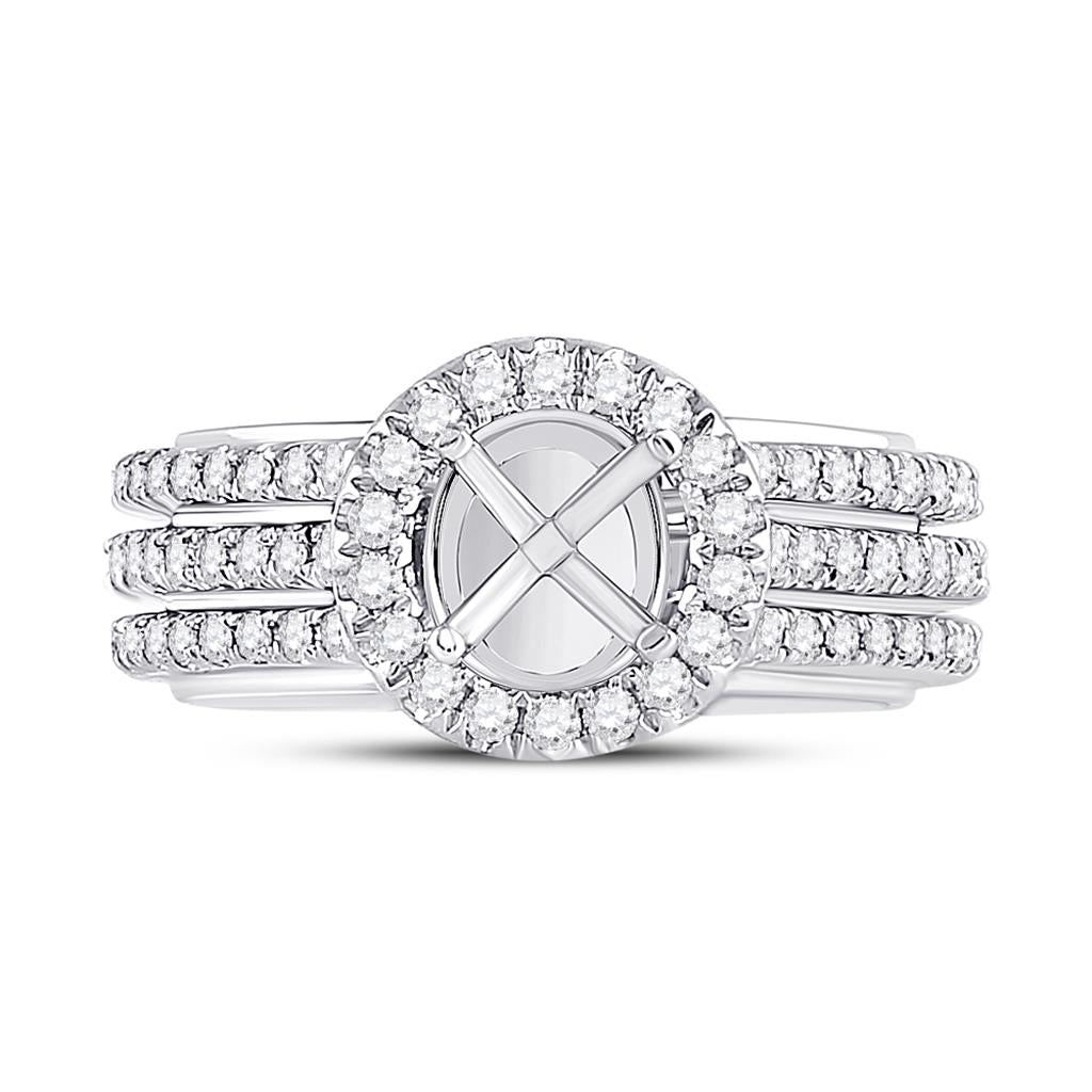 14k White Gold Round Diamond 1-1/2 Ct Rd Center Bridal Semi-Mount Ring 1 Ctw