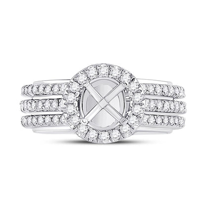 14k White Gold Round Diamond 1-1/2 Ct Rd Center Bridal Semi-Mount Ring 1 Ctw