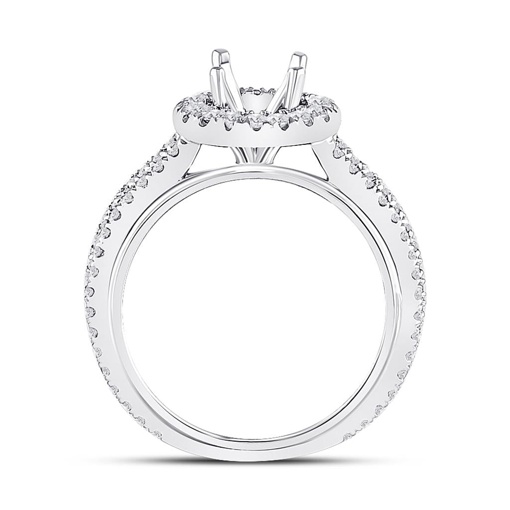 14k White Gold Round Diamond 1-1/2 Ct Rd Center Bridal Semi-Mount Ring 1 Ctw