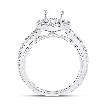 14k White Gold Round Diamond 1-1/2 Ct Rd Center Bridal Semi-Mount Ring 1 Ctw