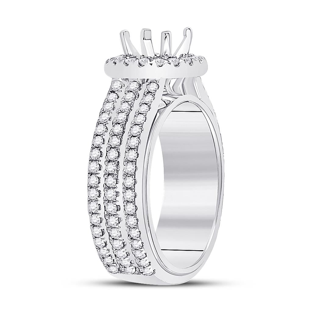 14k White Gold Round Diamond 1-1/2 Ct Rd Center Bridal Semi-Mount Ring 1 Ctw