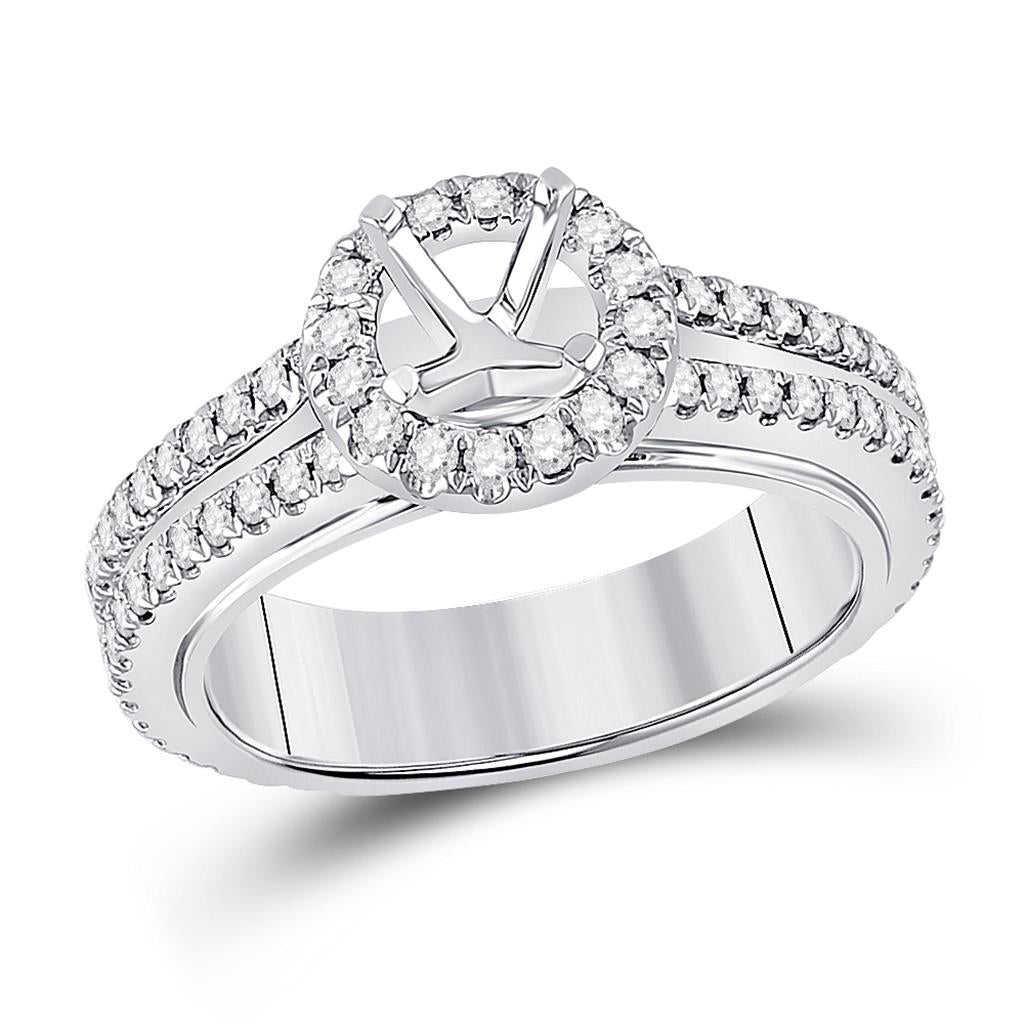 14k White Gold Round Diamond 3/4 Ct Rd Center Bridal Semi-Mount Ring 3/4 Ctw