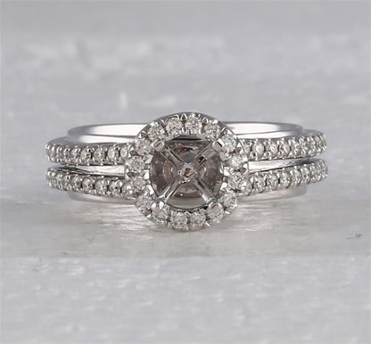 14k White Gold Round Diamond 3/4 Ct Rd Center Bridal Semi-Mount Ring 3/4 Ctw